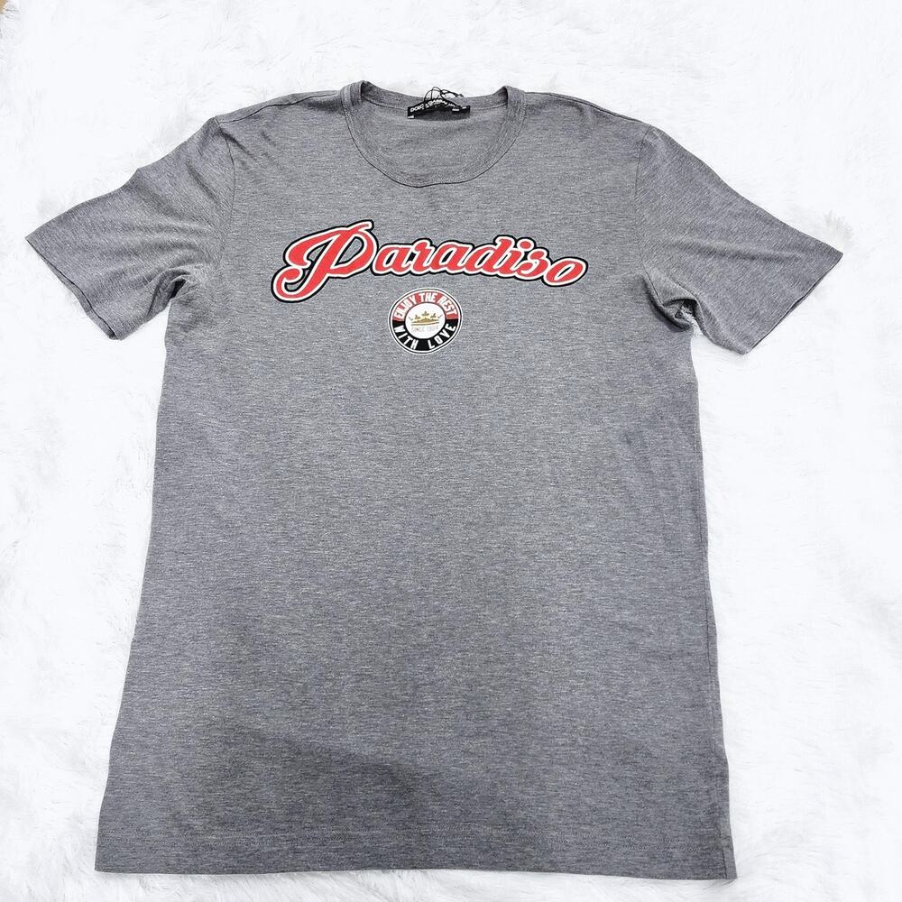 DOLCE & GABBANA Paradiso Print Cotton T-Shirt Gray | 50 (L) | NWT